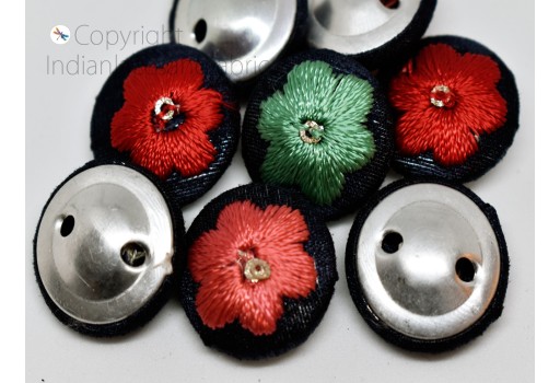 12 Piece Buttons Indian Decorative Flower Embroidered Handcrafted Embellished Cloth Covered Button Crafting Sewing Collectible Buttons