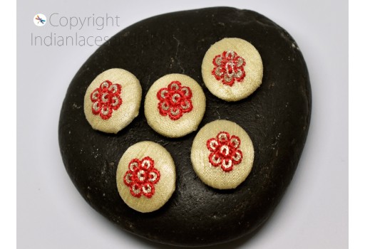 Handcrafted Decorative Button Fabric Cloth Covered Embellishment Crafting 12 Pieces Indian Hand Embroidered Sequins Hand Embroidery Buttons