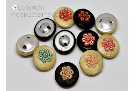 Handcrafted Decorative Button Fabric Cloth Covered Embellishment Crafting 12 Pieces Indian Hand Embroidered Sequins Hand Embroidery Buttons