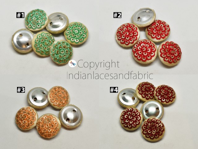 12 Pieces Embroidered Sequins Hand Embroidery Handcrafted Decorative Button Fabric Covered Embellishment Crafting Sewing Indian Buttons