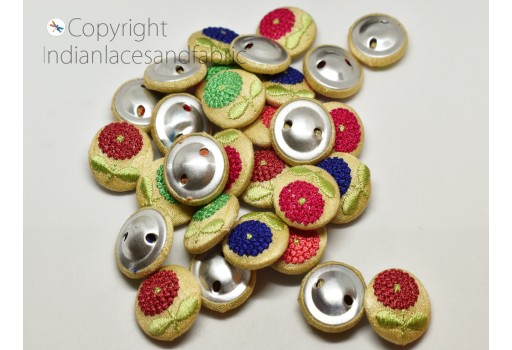 12 Pieces Indian Button Decorative Embroidered Sequins Fabric Cloth Covered Embellishment Buttons DIY Crafting Sewing Embroidery Handcrafted Button