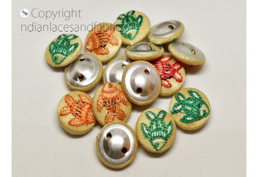 12 Pieces Handcrafted Buttons Indian Embroidered Decorative Button Fabric Cloth Covered Embellishment DIY Crafting Sewing Accessories