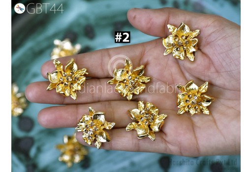 6 Pc Rhinestone Button Fancy Metal Embellishment button for Flower Centers with shank Indian Decorative Wedding Dress Crafting Buttons