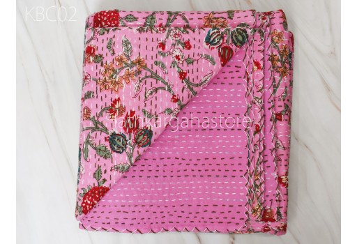 Kantha Quilt Bedspread Throw Handmade Reversible Cotton Indian Hand block Printed Quilted Blanket Gudari Queen Bedcover Bohemian Home Décor Designer Bedding