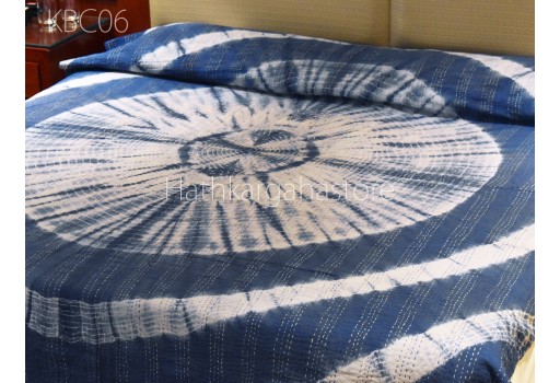 Shibori Kantha Quilt Bedspread Throw Tie Dye Handmade Reversible Cotton Quilted Indian Blanket Gudari Queen Bedcover Bohemian Home Décor Furnishing Bedding