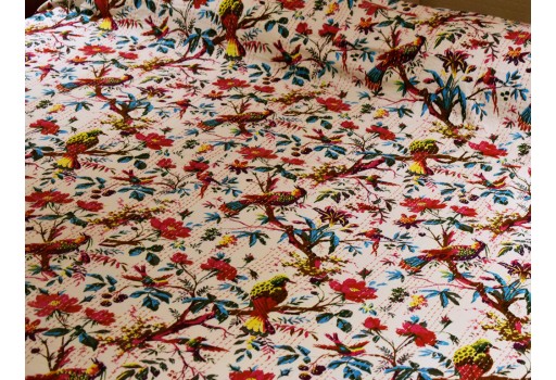 Indian Kantha Quilt Bedspread Throw Handmade Reversible Cotton Birds Print Quilted Blanket Hippie Gudari Bohemian Queen Bedcover Home Décor Duvet Floral Bedding Quilts