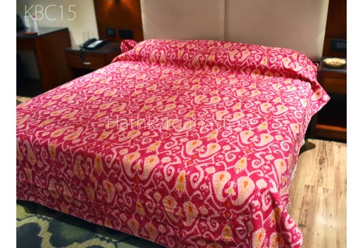 Indian Reversible Kantha Quilt Bedspread Throw Handmade Cotton Ikat Print Quilted Blanket Hippie Gudari Queen Bedcover Bohemian Home Décor Bohemian Duvet Quilts