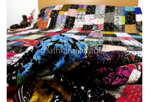 Patchwork Kantha Quilt Bedspread Bedcover Throw Bed Spread Reversible Cotton Vintage Indian Handmade Blanket Queen Bohemian Home Decor