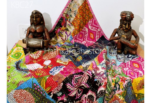 Indian Patchwork Kantha Quilt Bedspread Bedcover Throw Handmade Reversible Cotton Quilted Blanket Hippie Gudari Twin Bohemian Home Decor