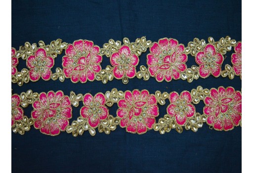 Hot pink decorative saree trim wedding dress ribbon bridal Indian embroidered laces costume crafting sewing lehenga embellishments trimmings home décor party wear gown tape