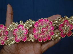 Hot pink decorative saree trim wedding dress ribbon bridal Indian embroidered laces costume crafting sewing lehenga embellishments trimmings home décor party wear gown tape