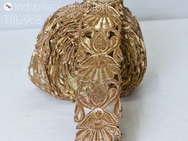 9 Yard Handcraft Zardozi Gold Trim Indian Saree Border Decorative Handcrafted Wedding Laces Costume Embellishment Sari Trimmings Crafting Dress Ribbon Clothing accessories
