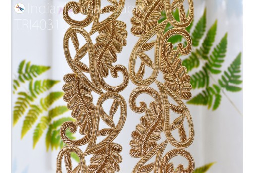 Handmade Zardosi Gold Trim by the Yard DIY Crafting Bridal Belt Sash for Wedding Dress Sari Indian Decorative Saree Border Embellishments Decorative Dresses crafting Trimming