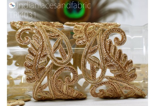 9 Yard Zardozi Gold Paisley Trim Handcrafted Embellishment Sewing Bridal Dresses Making Indian Saree Border Decorative Lehenga Purse Lace Clutches Christmas DIY Crafting