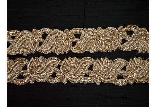Decorative Zardosi Gold Trim by the Yard Indian Saree Border Trim Handcrafted Indian Trim Laces Embroidered Trim Sari Border Crafting Ribbon