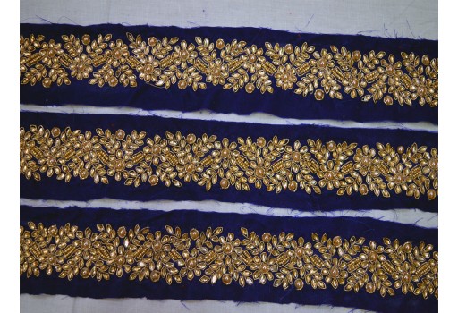 Indian decorative blue Velvet fabric trim by the yard exclusive saree trimmings wedding dress sewing accessories crafting ribbon home décor party wear gown border cushions table runner tape