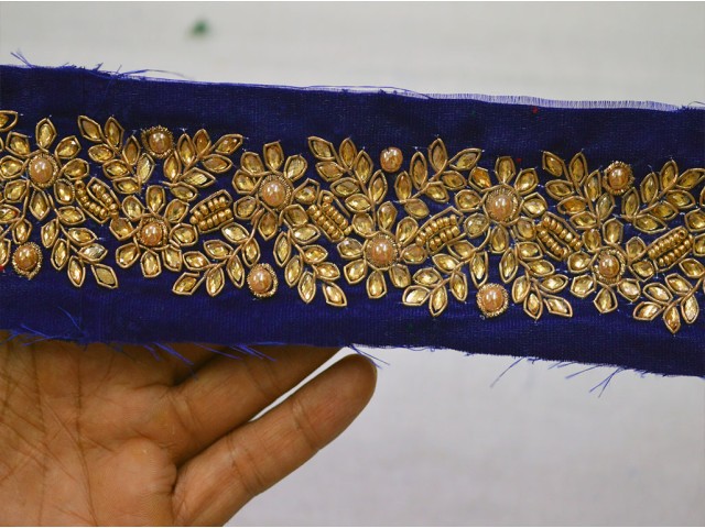 Indian decorative blue Velvet fabric trim by the yard exclusive saree trimmings wedding dress sewing accessories crafting ribbon home décor party wear gown border cushions table runner tape