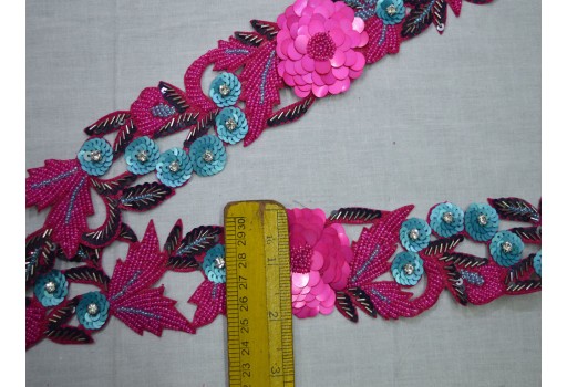 Exclusive magenta beaded trim by yard designer handmade wedding dress lace accessories home décor for costume tape bridal belt sashes decorative crafting sari border festive suit ribbon