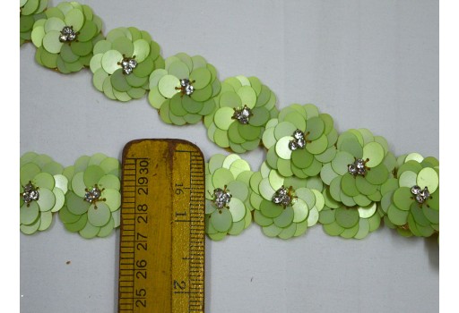 Exclusive pistachio Indian beaded trim by yard designer handmade wedding dress lace accessories home décor for costume tape bridal belt sashes decorative crafting sari border festive suit ribbon