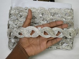 Handcrafted Indian decorative wedding dress zardozi silver trim by 2 yard saree lace accessories Christmas crafting ribbon cushions sewing border home décor party wear gown dresses tape