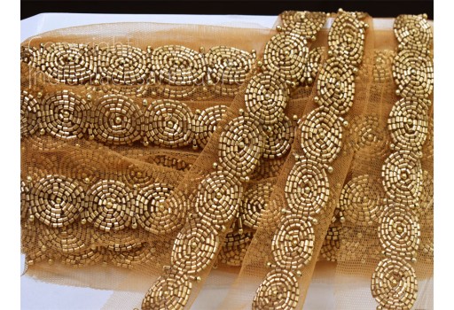 Exclusive bronze beaded saree trimmings bridal belt sashes wedding dress lehenga ribbon decorative Indian fabric sewing accessories trim by the yard sari crafting border beach bags lace party wear gown tape