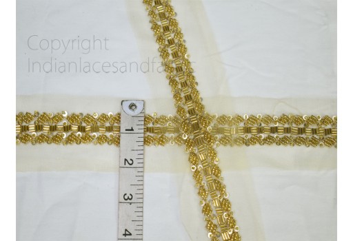 Exclusive gold beaded trim by the yard wedding gown bride belt sashes ribbon Indian laces costumes crafting sewing tape sari cushions drape blouse material trimming home décor party wear gown border
