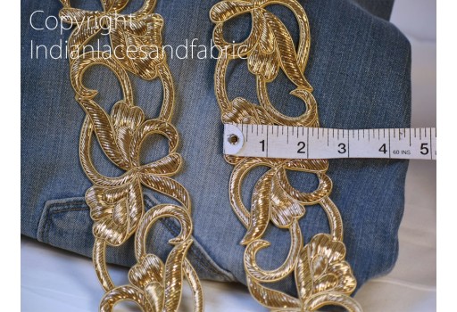 Decorative handcrafted zardozi sari gold trim by the yard crafting embellishments ribbon Indian saree sewing border laces home décor party wear gown wedding dress ottoman decoration trims
