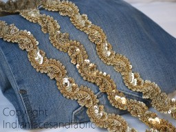 9 Yard wholesale exclusive handmade gold sequins beaded saree trim Indian border home decor accessories gown tape wedding dresses bridal belt sashes decorative crafting lace table runner trimming