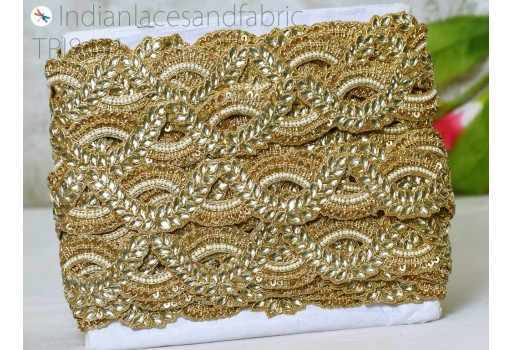 Kundan Zardosi Gold Trim by the Yard DIY Crafting Embellishments Bridal Belt Sash for Wedding Dress Sari Indian Decorative Saree Border