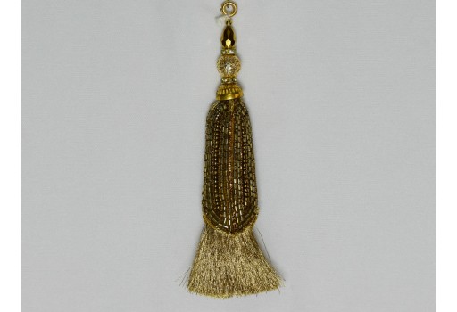 8 Pieces Decorative Indian Handmade Gold Beaded Tassels Decor DIY Crafting Jewelry Charms Embellishment Bridal Curtains Tiebacks Latkans