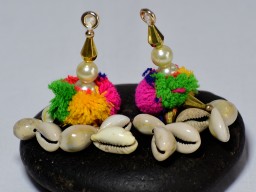 25 Pom-Pom Latkan For Hair Accessory or Belt Boho Hippie Banjara Key Charm Home Decor Curtains DIY Crafting 1 Pair Tribal Tassels Cowrie Shells