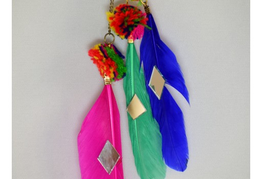 25 Pc Tribal Feather Tassels For Hair Accessory or Belt Boho Hippie Banjara Key Charm Latkan Home Decor Curtains DIY Crafting Accessories
