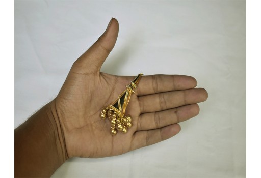 4 Pc Decorative Gold Tassels Beaded Embellishment Saree Blouse Dupatta Accessories DIY Crafting Home Decor Indian Wedding Lehenga Latkan