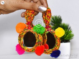4 Pieces Pom-Pom Tassel Tribal Accessory For Hair or Belt Boho Hippie Banjara Style Tassel charm Clothing Accessories Latkan Curtain Tassels