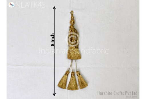 8 Pc Indian Gold Beaded Tassels Handmade Decorative DIY Crafting Jewelry Charms Embellishment Bridal Curtain Tiebacks Home Decor Latkans