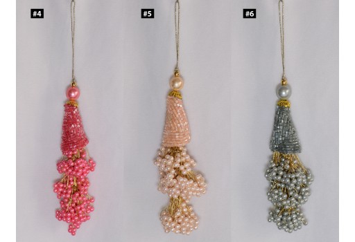 2 Pieces Decorative Beaded Tassels Indian Handmade Christmas DIY Crafting Jewelry Charms Embellishment Clutches Latkans Sewing Accessories