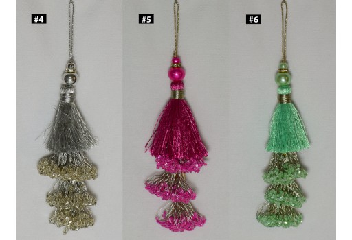 2 Pieces Decorative Indian Handmade Beaded Tassels Clutches Lehnga Christmas Crafting Jewelry Charms Embellishment Tiebacks Bridal Latkans