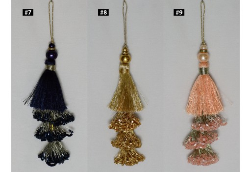2 Pieces Decorative Indian Handmade Beaded Tassels Clutches Lehnga Christmas Crafting Jewelry Charms Embellishment Tiebacks Bridal Latkans