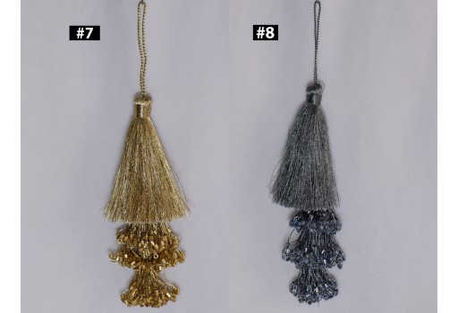 2 Pieces Decorative Tassels Indian Handmade Metallic Thread Beaded Decorative Christmas DIY Crafting Jewelry Charms Embellishment Latkans