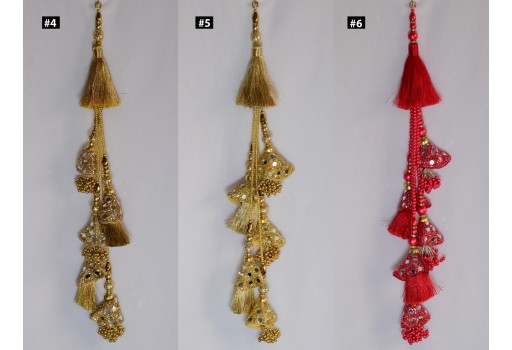 2 Pieces Decorative Tassels Indian Handmade Viscose Thread Beaded Bridal Latkans Wedding Christmas DIY Crafting Charms Embellishment Tieback