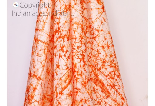Orange Indian Soft Batik Print Pure Silk Fabric By The Yard Wedding Dress Bridesmaids Costumes Party Dresses Pillows Cushion Covers Drapery