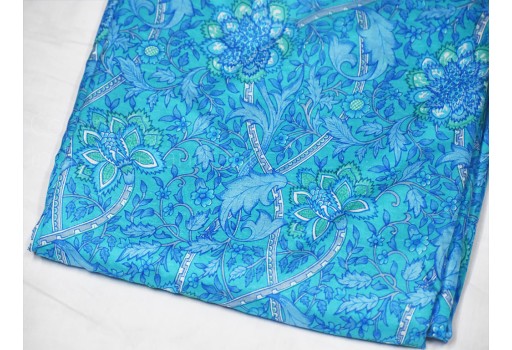 Blue Indian Soft Pure Printed Silk Saree Fabric by the yard Wedding Dress Bridesmaids Costumes Party Dresses Pillows Cushion Covers Drapery Home Decor Table Runner