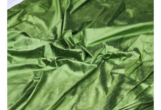 Olive Green Pure Dupioni Fabric Raw Silk by the Yard Indian Wedding Dresses Pillowcases Drapery Blouses Curtains Cushions Costumes Sewing Home Decor Furnishing Table Runner
