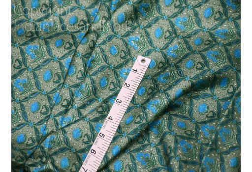 Green Indian Printed Sari Soft Pure Silk Fabric by the yard Wedding Dresses Bridesmaid Party Costumes Saree DIY Crafting Drapery Sewing Home Decor Furnishing Table Runner