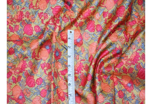 Coral Red Indian Soft Pure Printed Silk Saree Fabric by the yard Wedding Dresses Bridesmaid Party Costumes Pillows Crafting Drapery Sewing Home Decor Furnishing Table Runner