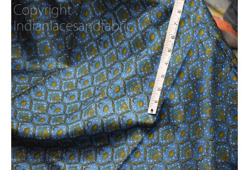 Blue Indian Printed Sari Soft Pure Silk Fabric by the yard Wedding Dresses Bridesmaid Party Costumes Saree DIY Crafting Drapery Sewing Scarf Home Decor Furnishing Table Runner