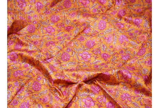 1.75 Meter Orange Indian Soft Pure Printed Silk Saree Fabric Wedding Dresses Bridesmaid Party Costumes DIY Crafting Drapery Sari Sewing Home Decor