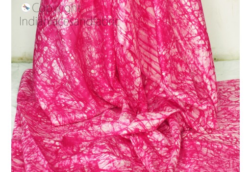 Indian hot pink soft batik print pure silk fabric by the yard wedding dresses bridesmaids costumes saree party dresses pillows covers drapery scarf hair binding fabric