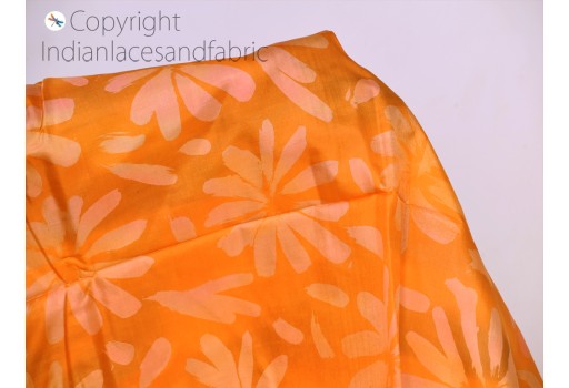 Indian orange saree soft pure hand printed silk fabric by the yard wedding dresses bridesmaid party costume hair crafting sewing dupatta scarf clothing accessories fabric