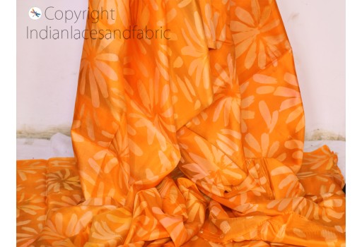 Indian orange saree soft pure hand printed silk fabric by the yard wedding dresses bridesmaid party costume hair crafting sewing dupatta scarf clothing accessories fabric